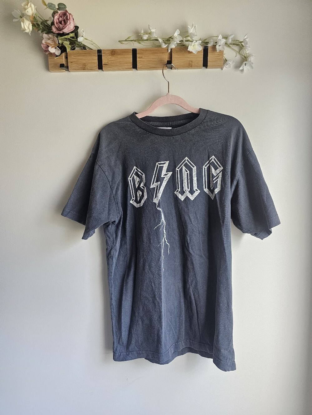 Anine Bing Lightning Bolt Grey Graphic Short-Sleeve Tee Size M 100% Cotton